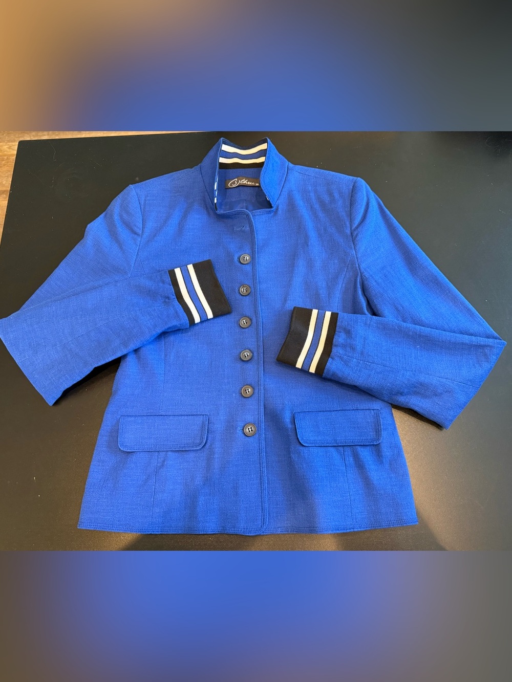 B Three Linen Cotton Blend Royal Blue Blazer Jacket